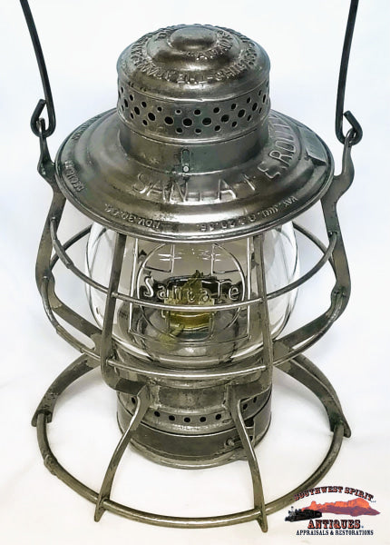 1892 Santa Fe Route A&W Lantern w/Clear Cast Tall Ext. Base Corning Globe - RAILROADIANA