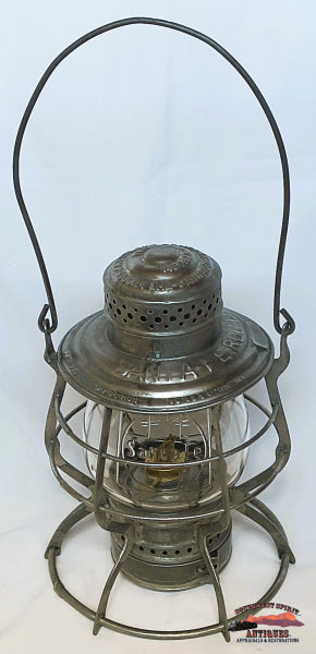 1892 Santa Fe Route A&W Lantern w/Clear Cast Tall Ext. Base Corning Globe - RAILROADIANA