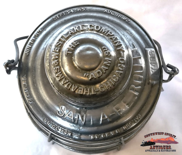 1892 Santa Fe Route A&W Lantern w/Clear Cast Tall Ext. Base Corning Globe - RAILROADIANA