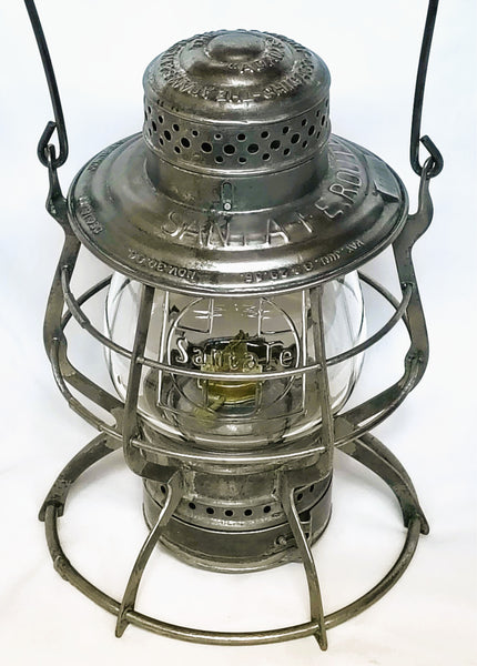 1892 Santa Fe Route A&W Lantern w/Clear Cast Tall Ext. Base Corning Globe