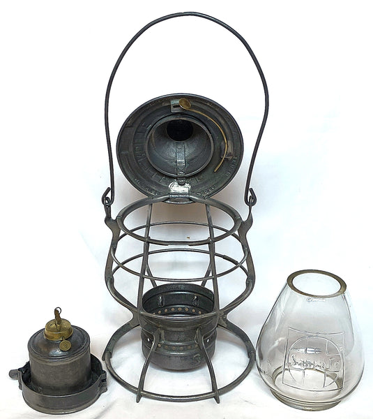 1892 Santa Fe Route A&W Lantern w/Clear Cast Tall Ext. Base Corning Globe