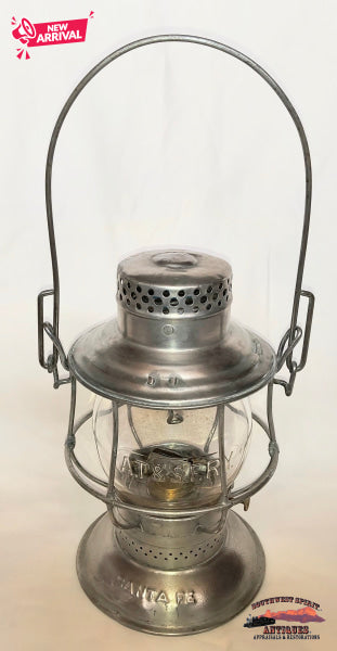 AT&SFRy - Santa Fe Railway 1913 A&W BB Lantern with AT&SFRy Cnx Cast Globe - RAILROADIANA