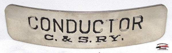 C&Sry - Colorado & Southern Railway Conductor Rectangular Nickel Hat Badge Railroadiana