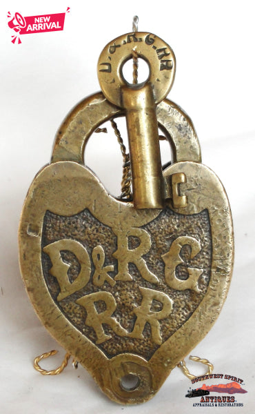 D&RGRR - Denver & Rio Grande Railroad Fancy Cast Heart Shaped Slaymaker Mfg. Lock & Key RAILROADIANA