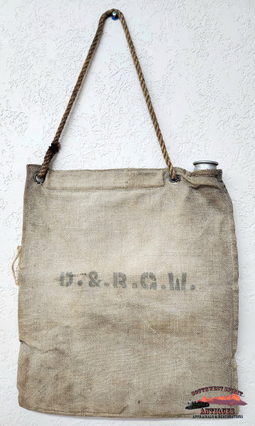 D&RGW - Denver & Rio Grande Western Railroad Canvas Water Bag w/Rope Handle RAILROADIANA