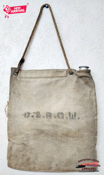 D&RGW - Denver & Rio Grande Western Railroad Canvas Water Bag w/Rope Handle RAILROADIANA