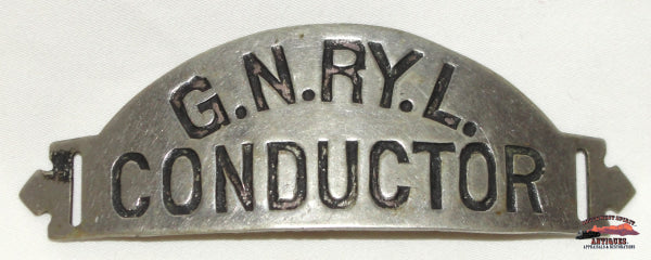 GNRy - Great Northern Railway Lines Conductor Dome Style Nickel Hat Badge - RAILROADIANA