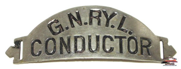 GNRy - Great Northern Railway Lines Conductor Dome Style Nickel Hat Badge - RAILROADIANA