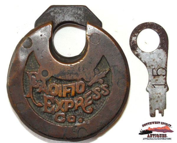 Pacific Express Co. 1902 Brass Round 6-Lever DK Miller Pancake Lock & Key RARE! RAILROADIANA
