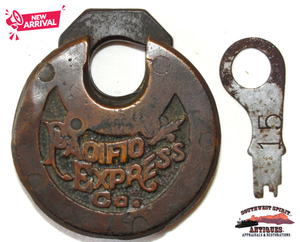 Pacific Express Co. 1902 Brass Round 6-Lever DK Miller Pancake Lock & Key RARE! RAILROADIANA