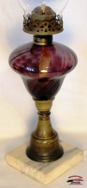 1860-70S Amethyst Swirl Mold Blown Oil Lamp General Store & Lighting