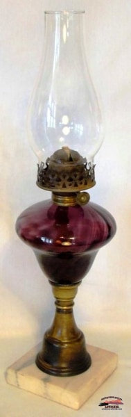 1860-70S Amethyst Swirl Mold Blown Oil Lamp General Store & Lighting
