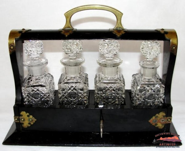 1860-70S Cut Crystal 4 Bottle Tantalus Perfume Set Glassware-China-Silver