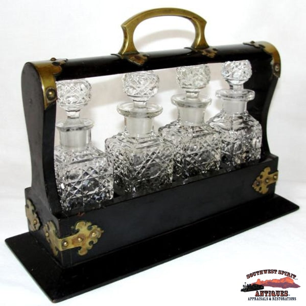 1860-70S Cut Crystal 4 Bottle Tantalus Perfume Set Glassware-China-Silver
