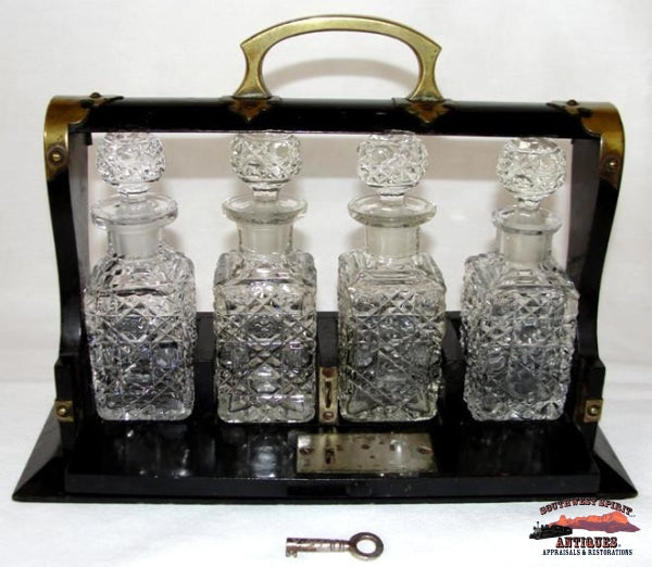 1860-70S Cut Crystal 4 Bottle Tantalus Perfume Set Glassware-China-Silver
