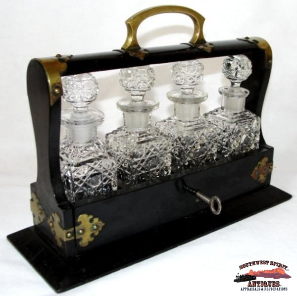 1860-70S Cut Crystal 4 Bottle Tantalus Perfume Set Glassware-China-Silver