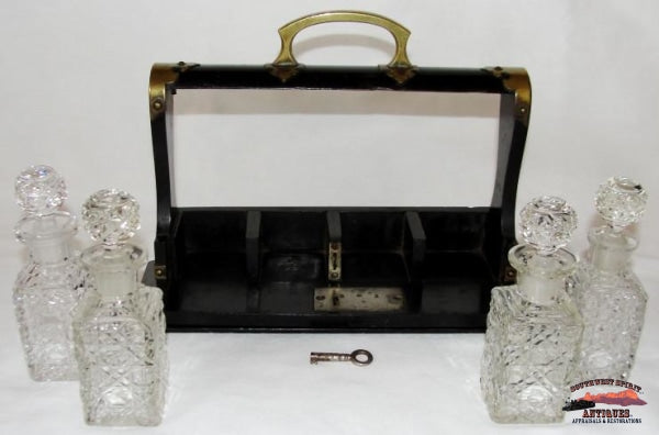 1860-70S Cut Crystal 4 Bottle Tantalus Perfume Set Glassware-China-Silver