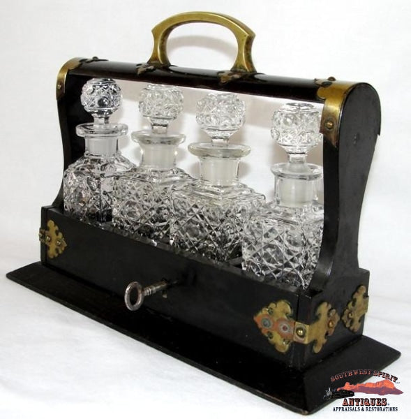 1860-70S Cut Crystal 4 Bottle Tantalus Perfume Set Glassware-China-Silver