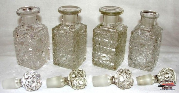 1860-70S Cut Crystal 4 Bottle Tantalus Perfume Set Glassware-China-Silver