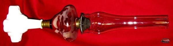 1860S-70S Ruby Stained & Frosted Atterbury Kerosene Lamp General Store Lighting