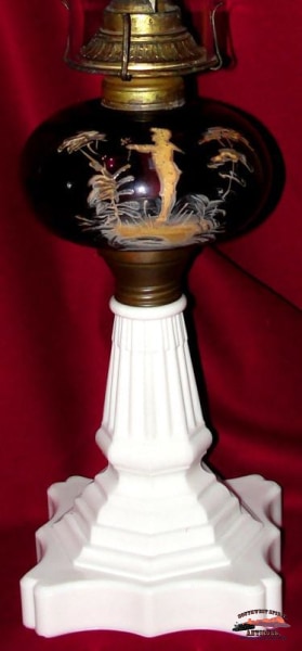 1870S-80S Atterbury Amethyst Coin Dot Oil Lamp General Store & Lighting
