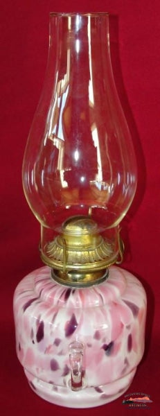 1880S Pink-Cranberry Spatter Glass Finger Lamp General Store & Lighting