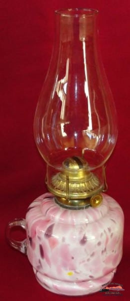 1880S Pink-Cranberry Spatter Glass Finger Lamp General Store & Lighting