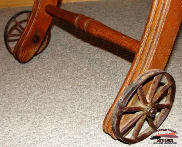 1890S Childs Oak Pressed Back High Chair-Stroller Furniture