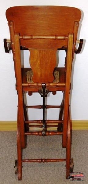 1890S Childs Oak Pressed Back High Chair-Stroller Furniture