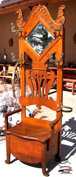 1890S Fancy Golden Oak Hall Seat Furniture