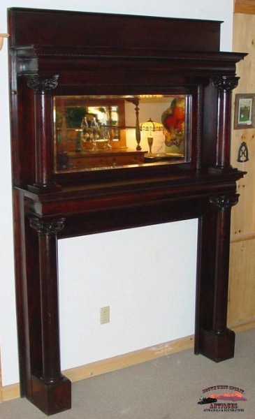 1890S Mahogany Fireplace Mantle W/ Bevelled Glass Furniture