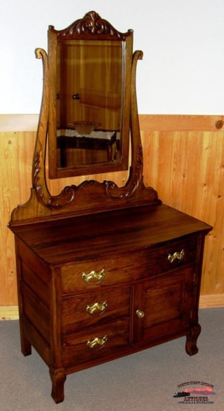 1890S Oak-Ash Hotel Commode Dresser W/ Applied Carving Furniture