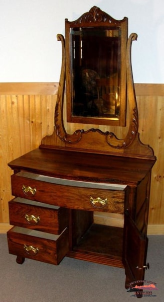 1890S Oak-Ash Hotel Commode Dresser W/ Applied Carving Furniture