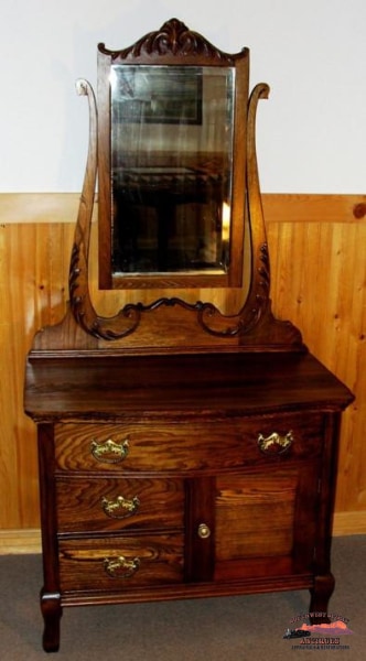 1890S Oak-Ash Hotel Commode Dresser W/ Applied Carving Furniture