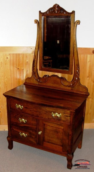 1890S Oak-Ash Hotel Commode Dresser W/ Applied Carving Furniture