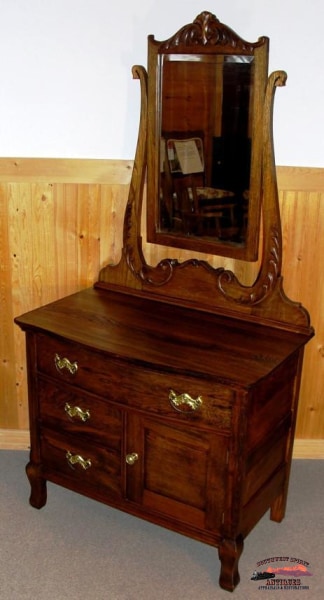 1890S Oak-Ash Hotel Commode Dresser W/ Applied Carving Furniture