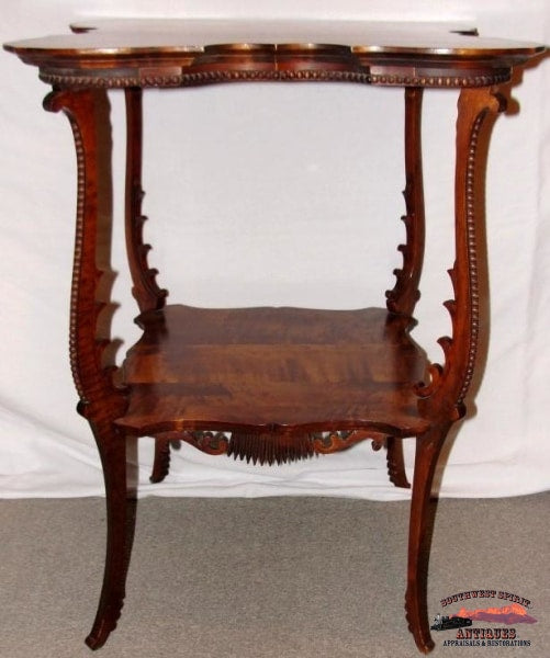 1890S Ornate Cherry Parlor Table W/ Applied Carving Furniture