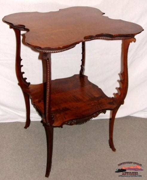 1890S Ornate Cherry Parlor Table W/ Applied Carving Furniture