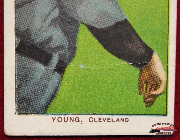 The 1909 Cy Young T206 Bare Hand baseball card, a rare and highly sought-after vintage collectible.