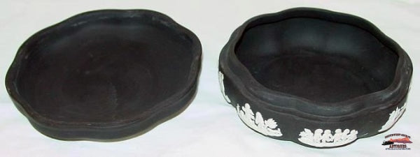 1915 Basalt Jasperware Marked Wedgwood Covered Pin Box Glassware-China-Silver