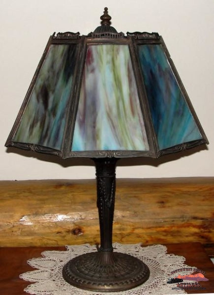 1920S Blue-Lavender 8 Panel Slag Glass Table Lamp General Store & Lighting