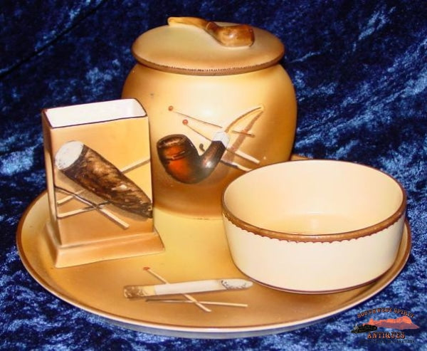 1920S Nippon 4 Pc. Mens Smoking Set Glassware-China-Silver