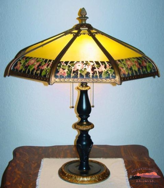 1920S Reverse Painted 22In. D. Bent 8 Panel Table Lamp General Store & Lighting