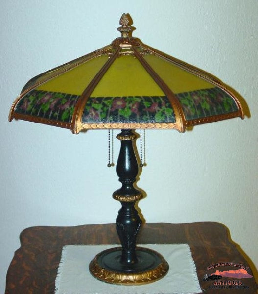 1920S Reverse Painted 22In. D. Bent 8 Panel Table Lamp General Store & Lighting