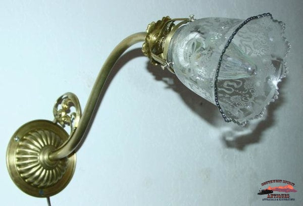 1920S Wall Lamp W/acid Etched Shade General Store & Lighting