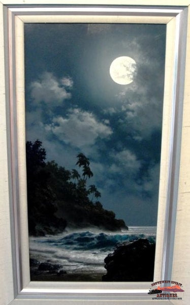 1995 Original Oil Painting Moonlit Calm By Roy Tabora Collectibles-Toys-Games