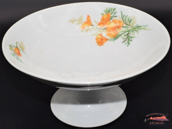 At&sfry - Santa Fe Railway 1911 California Poppy Large Bauscher Pedestal Compote Railroadiana