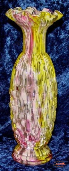 Canary Yellow & Cranberry Spatter Glass Vase Glassware-China-Silver