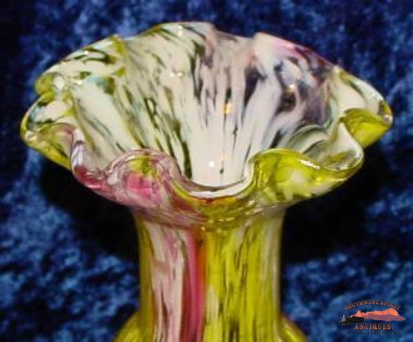 Canary Yellow & Cranberry Spatter Glass Vase Glassware-China-Silver