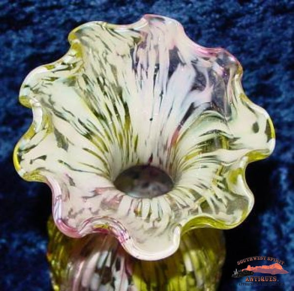 Canary Yellow & Cranberry Spatter Glass Vase Glassware-China-Silver